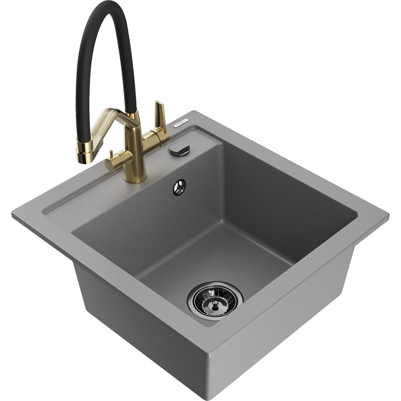 Mexen Vito lavello in granito a 1 vasca con rubinetto da cucina Duo, grigio - 6503-71-671701-57-B