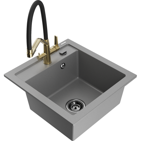 Mexen Vito 1-bowl Granite Sink with Duo Kitchen Tap, Grey - 6503-71-671701-57-B