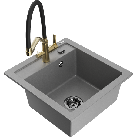 Mexen Vito granit izlietne ar 1 nodalījumu un virtuves jaucējkrānu Duo, pelēka - 6503-71-671701-57-B