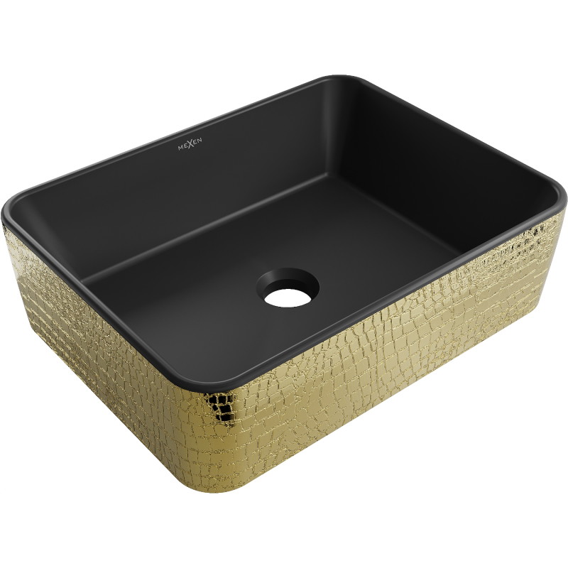 Mexen Catia opbouw waskom 48 x 37 cm, zwart mat/gouden schaalpatroon - 21314878