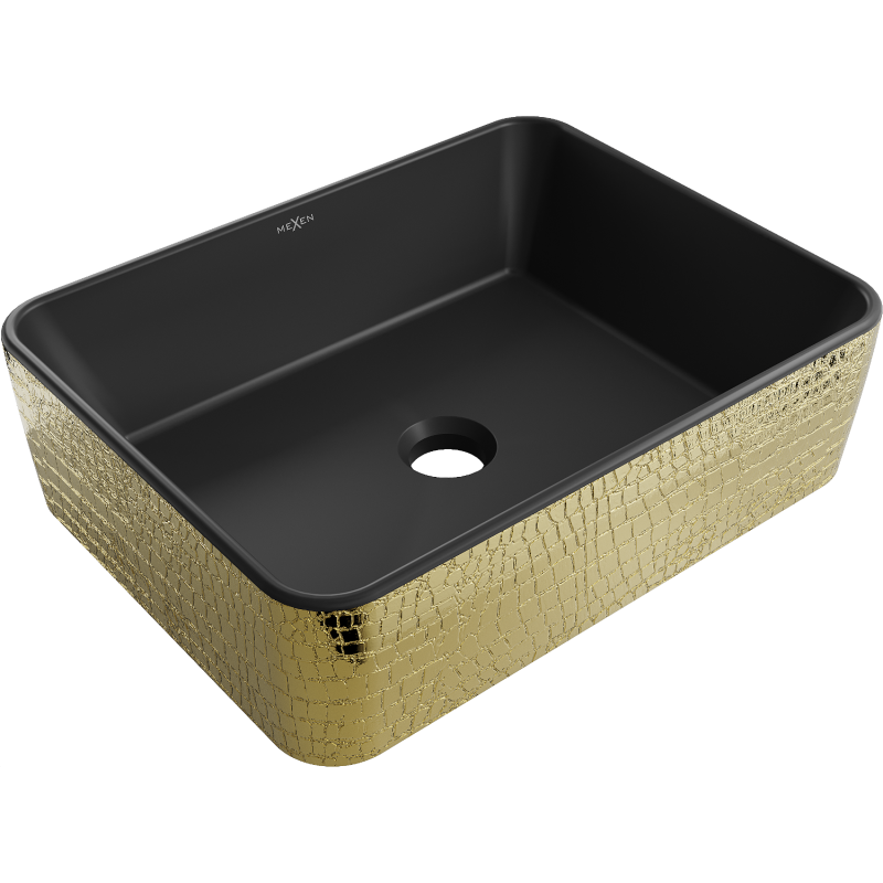 Mexen Catia tason päälle asennettava pesuallas 48 x 37 cm, musta matta/kultainen suomukuvio - 21314878