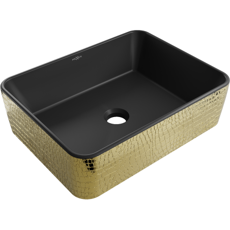 Mexen Catia tason päälle asennettava pesuallas 48 x 37 cm, musta matta/kultainen suomukuvio - 21314878