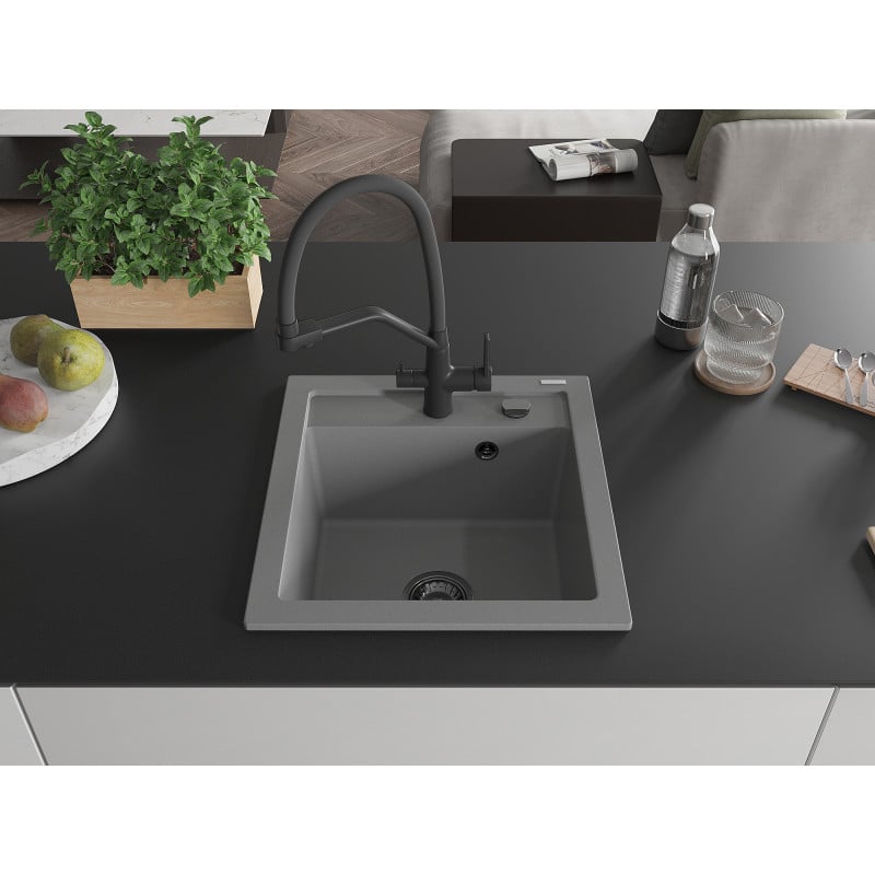 Mexen Vito lavello in granito ad 1 vasca con miscelatore cucina Duo, grigio - 6503-71-671701-70-B