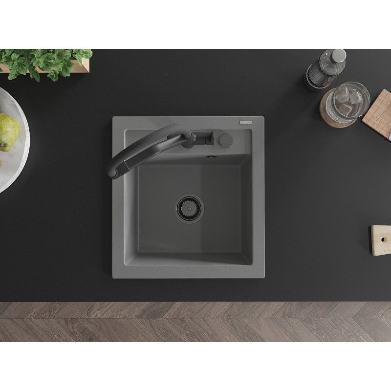 Mexen Vito fregadero de granito 1-cámara con grifo de cocina Duo, gris - 6503-71-671701-70-B