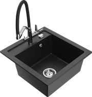 Mexen Vito Granitspüle 1-beckig mit Küchenarmatur Duo, schwarz/silber-metallic - 6503-73-671701-07