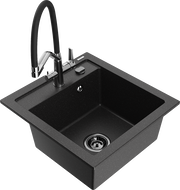 Mexen Vito Granitspüle 1-Becken mit Duo-Küchenarmatur, schwarz/silber metallic - 6503-73-671701-07-B