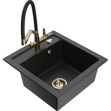 Mexen Vito 1-bowl granite sink with Duo kitchen tap, black/silver metallic - 6503-73-671701-57-G