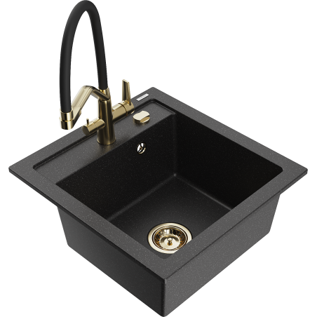 Mexen Vito fregadero de granito de 1 seno con grifo de cocina Duo, negro/plateado metálico - 6503-73-671701-57-G