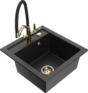 Mexen Vito Granitspüle 1-beckig mit Küchenarmatur Duo, schwarz/silber metallic - 6503-73-671701-57-G