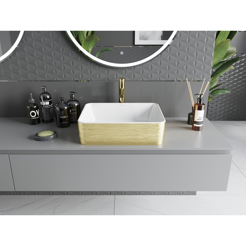 Mexen Catia opbouw wastafel 48 x 38 cm, wit/goud patroon lijnen - 21314817