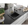 Mexen Vito granite kitchen sink 1-bowl with Duo kitchen faucet, black/silver metallic - 6503-73-671701-57-B