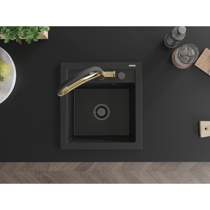Mexen Vito 1-bowl granite kitchen sink with Duo tap, black/silver metallic - 6503-73-671701-57-B