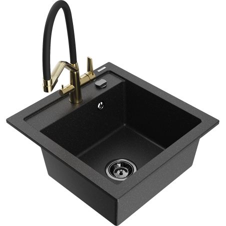 Mexen Vito Granitspüle 1-Becken mit Küchenarmatur Duo, schwarz/silbermetallic - 6503-73-671701-57-B