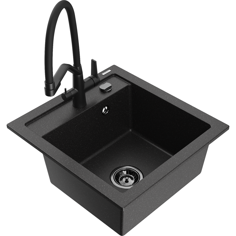 Mexen Vito 1-bowl granite kitchen sink with Duo kitchen tap, black/silver metallic - 6503-73-671701-70-B