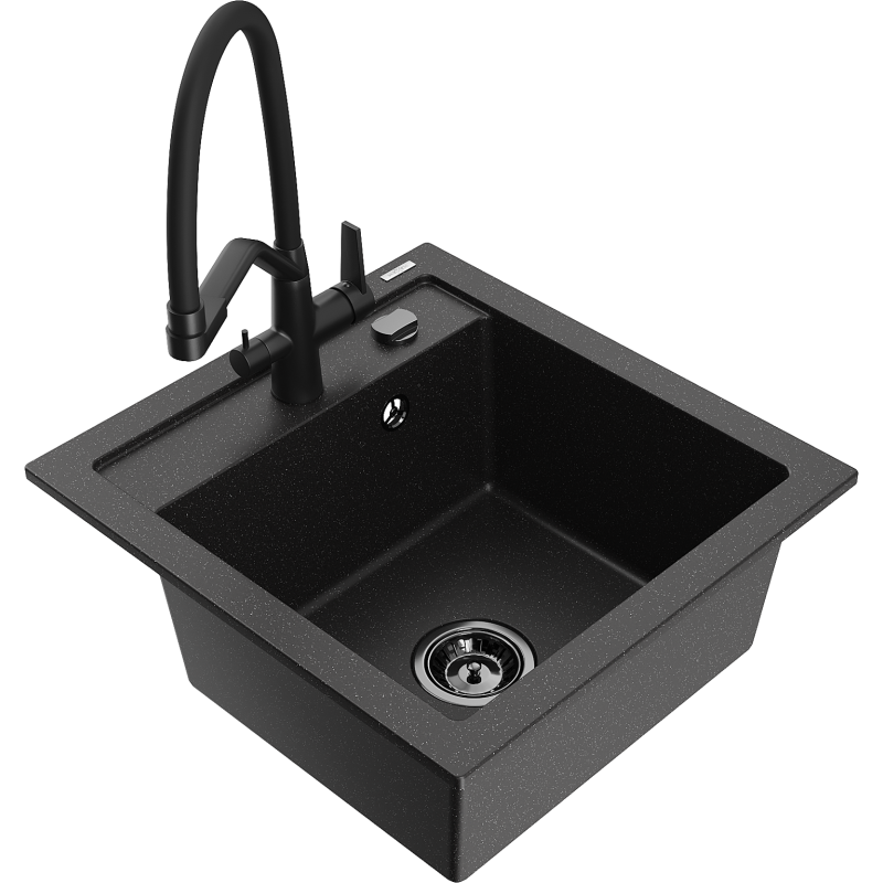 Mexen Vito lavello da cucina in granito 1 vasca con rubinetto Duo, nero/argento metallizzato - 6503-73-671701-70-B