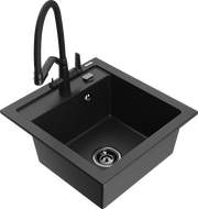 Mexen Vito Granitspüle 1-Becken mit Küchenarmatur Duo, Schwarz/Silber Metallic - 6503-73-671701-70-B