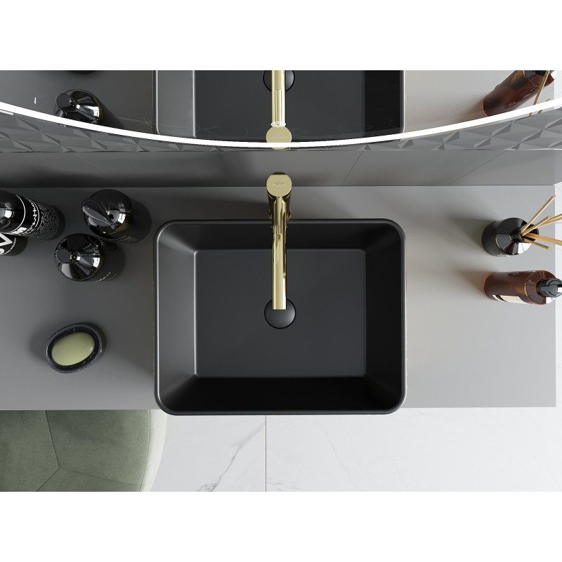 Mexen Catia lavabo sobre encimera 48 x 37 cm, negro mate/dorado diseño líneas - 21314877