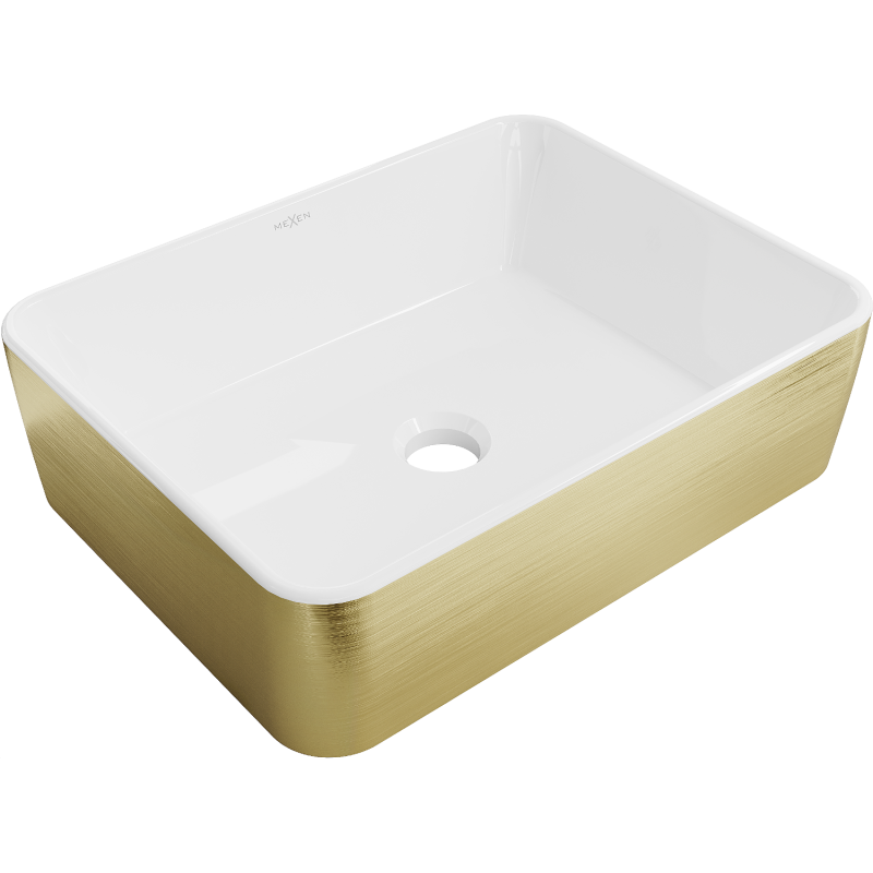 Mexen Catia lavabo à poser 48 x 38 cm, blanc/doré motif lignes - 21314817