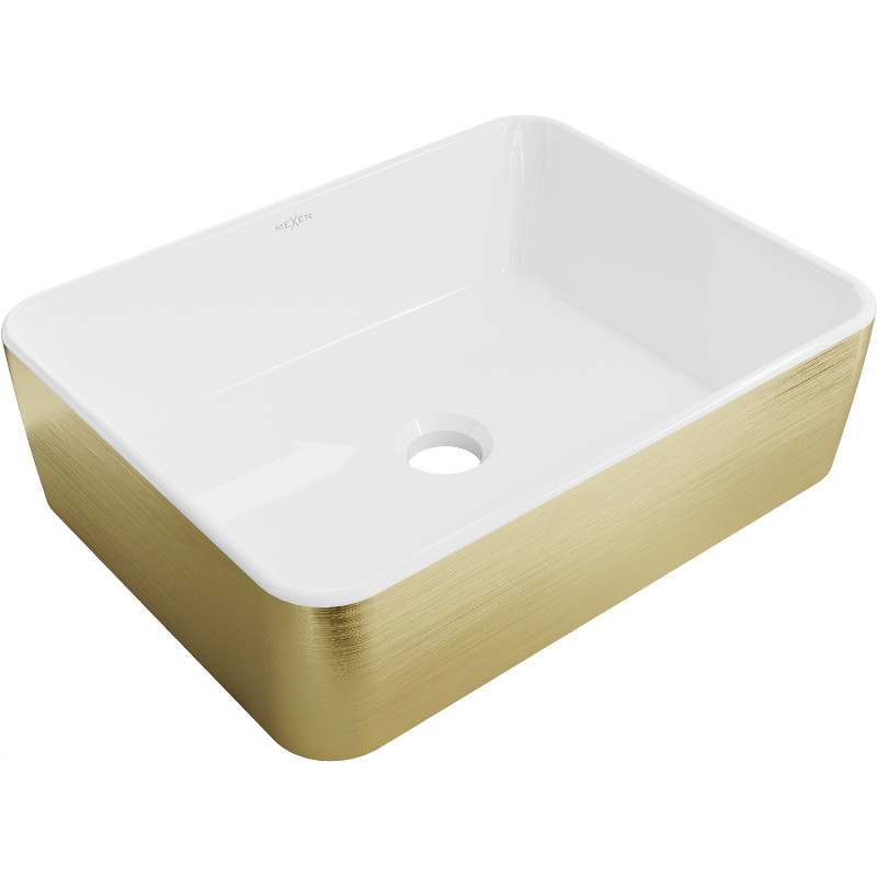 Mexen Catia opbouw wastafel 48 x 38 cm, wit/goud patroon lijnen - 21314817