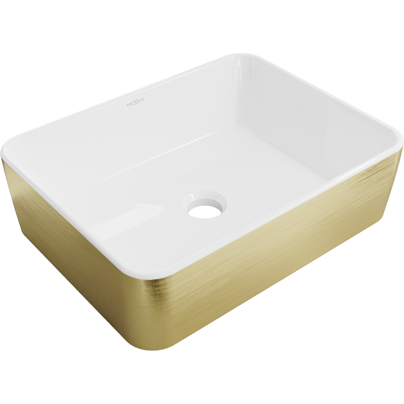 Mexen Catia opbouwwastafel 48 x 38 cm, wit/goud lijnendessin - 21314817