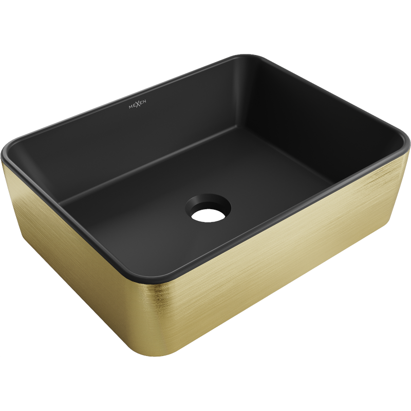 Mexen Catia lavabo de sobreencimera 48 x 37 cm, negro mate/líneas doradas - 21314877