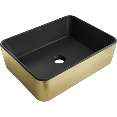 Mexen Catia lavabo sobre encimera 48 x 37 cm, negro mate/dorado diseño líneas - 21314877