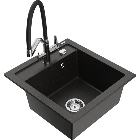 Mexen Vito fregadero de granito de 1 cubeta con grifo de cocina Duo, negro/oro metálico - 6503-75-671701-07