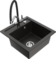 Mexen Vito 1-Kammer Granitspüle mit Duo-Küchenarmatur, schwarz/goldmetallisch - 6503-75-671701-07
