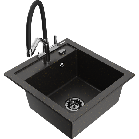 Mexen Vito 1-bowl granite sink with Duo kitchen faucet, black/gold metallic - 6503-75-671701-07-B