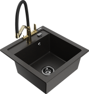Mexen Vito Granitspüle 1-beckig mit Küchenarmatur Duo, Schwarz/Gold Metallic - 6503-75-671701-57-B