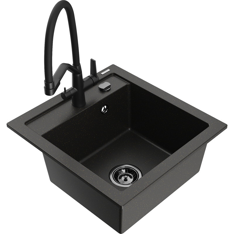 Mexen Vito lavello in granito a 1 vasca con miscelatore Duo, nero/oro metallico - 6503-75-671701-70-B
