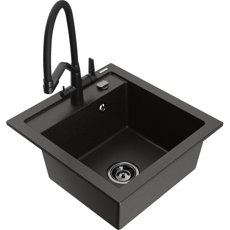 Mexen Vito lavello in granito a 1 vasca con miscelatore Duo, nero/oro metallico - 6503-75-671701-70-B