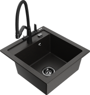 Mexen Vito Granitspüle 1-Becken mit Küchenarmatur Duo, Schwarz/Gold Metallic - 6503-75-671701-70-B