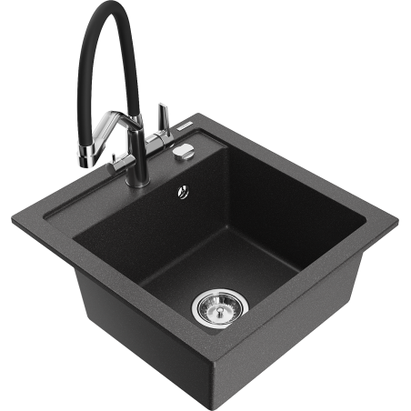 Mexen Vito 1-bowl granite kitchen sink with Duo tap, speckled black - 6503-76-671701-07
