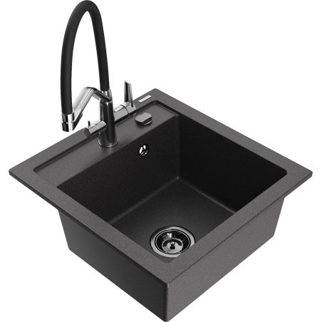 Mexen Vito granite sink 1-bowl with Duo kitchen tap, speckled black - 6503-76-671701-07-B