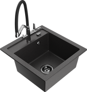 Mexen Vito fregadero de granito de 1 compartimento con grifo de cocina Duo, negro moteado - 6503-76-671701-07-B