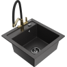 Mexen Vito granīta izlietne ar vienu nodalījumu un virtuves jaucējkrānu Duo, melna ar smidzinājumu - 6503-76-671701-57-B