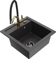 Mexen Vito fregadero de granito de 1 tazón con grifo de cocina Duo, negro moteado - 6503-76-671701-57-B