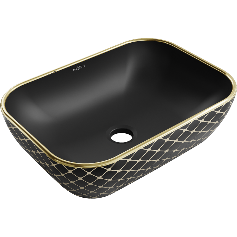 Mexen Rita countertop washbasin 45 x 32 cm, black matt/gold check pattern - 21084579