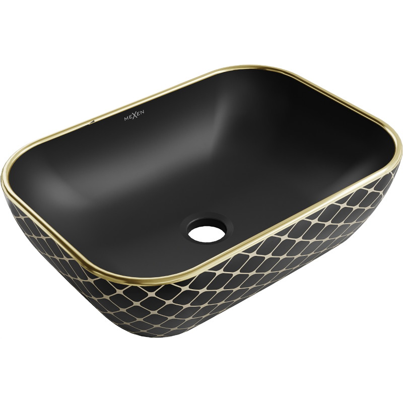 Mexen Rita countertop washbasin 45 x 32 cm, black matte/golden grid pattern - 21084579