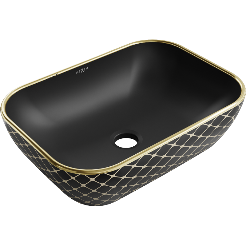 Mexen Rita lavabo à poser 45 x 32 cm, noir mat/motif doré en grille - 21084579