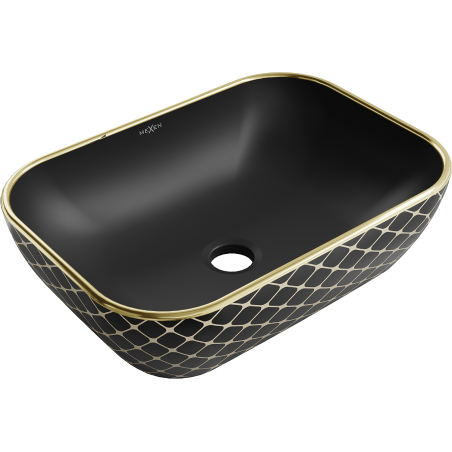 Mexen Rita lavabo à poser 45 x 32 cm, noir mat/motif doré en grille - 21084579