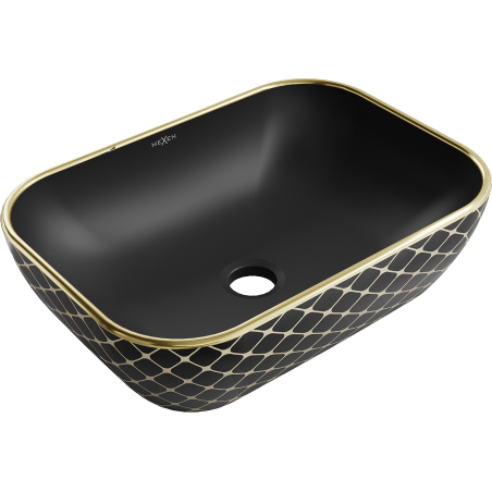 Mexen Rita lavabo de bancada 45 x 32 cm, preto mate/padrão dourado xadrez - 21084579