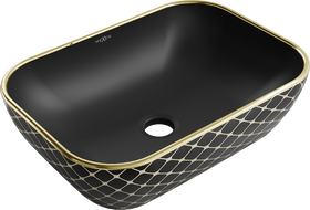 Mexen Rita lavabo de encimera 45 x 32 cm, negro mate/dorado patrón de cuadrícula - 21084579