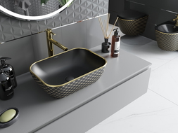 Mexen Rita lavabo da appoggio 45 x 32 cm, nero opaco/motivo oro a griglia - 21084579