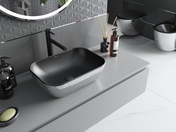 Mexen Rita lavatório de bancada 45 x 32 cm, preto mate/padrão prateado em escamas - 21084572