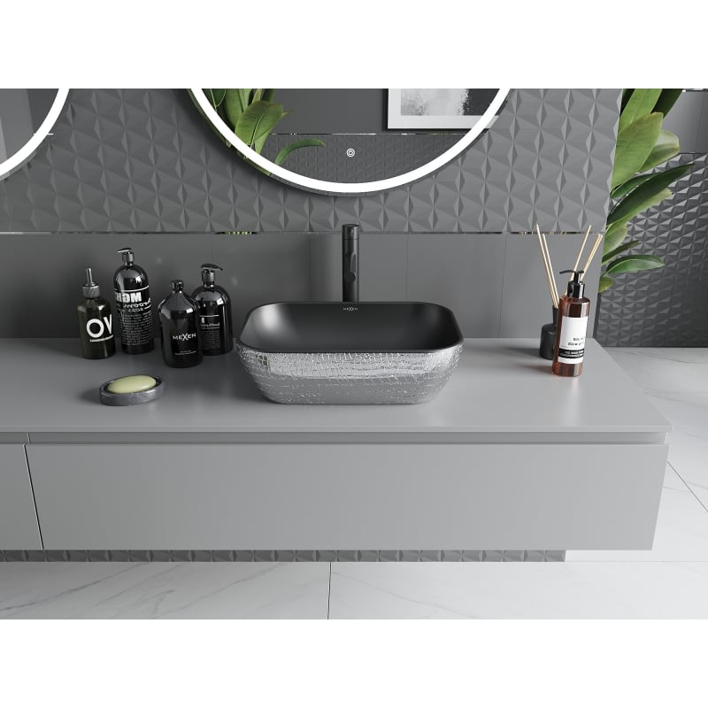 Mexen Rita countertop basin 45 x 32 cm, matte black/silver scale pattern - 21084572