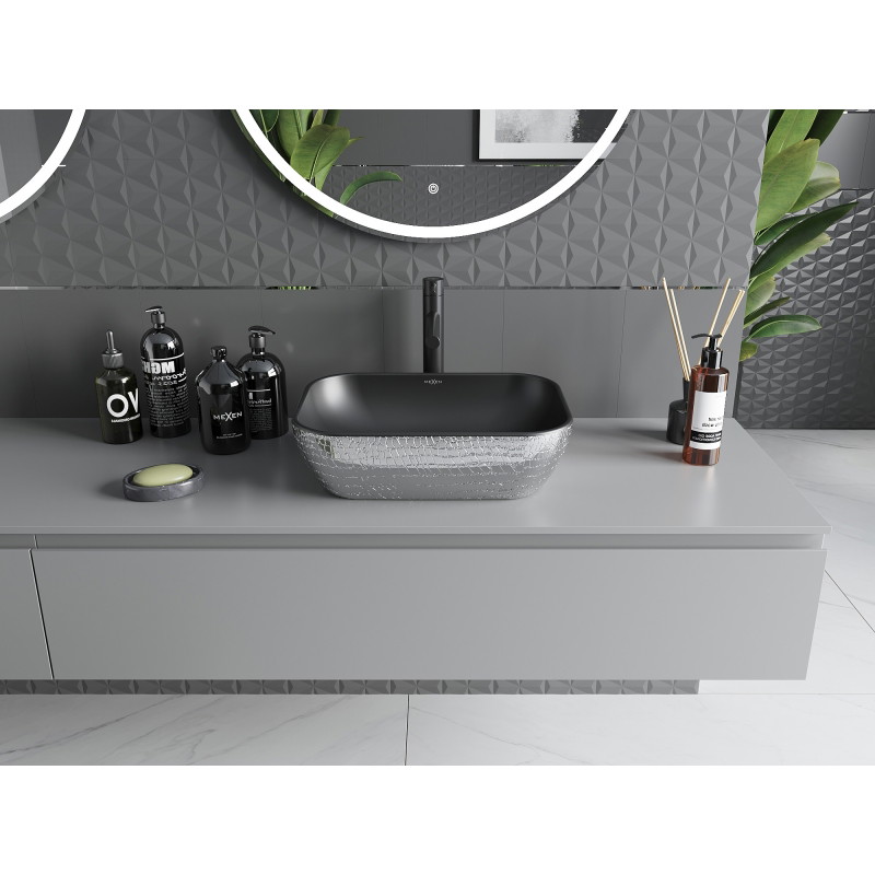 Mexen Rita opbouw waskom 45 x 32 cm, zwart mat/zilveren schubbenpatroon - 21084572