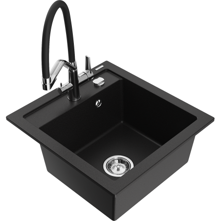 Mexen Vito fregadero de granito de 1 cubeta con grifo de cocina Duo, negro - 6503-77-671701-07