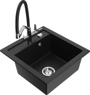 Mexen Vito lava-loiça de granito de 1 câmara com torneira de cozinha Duo, preto - 6503-77-671701-07
